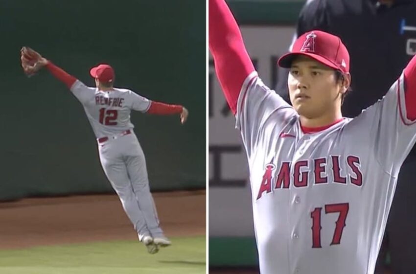  Esta atrapada sin ver de Renfroe dejó impresionado a Ohtani